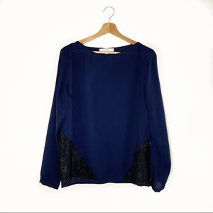 loft // navy and black lace blouse